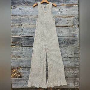 By Together Beige Ribbed Wide-Leg Knit Jumpsuit